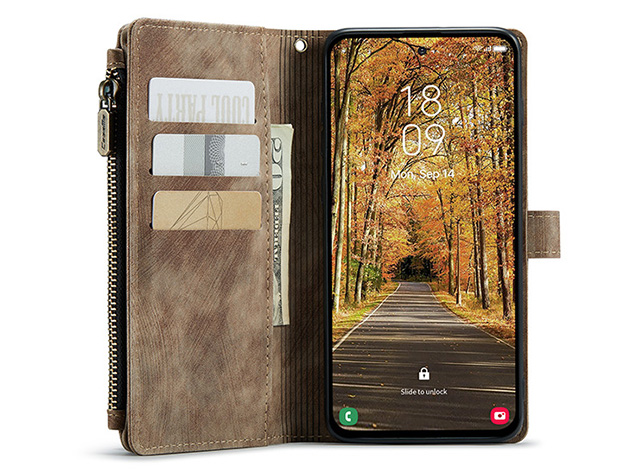 CaseMe Synthetic Leather Wallet Case with Zipper Pocket for Samsung Galaxy S25 Edge - Desert Taupe