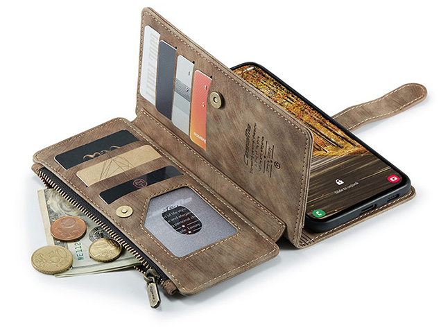 CaseMe Synthetic Leather Wallet Case with Zipper Pocket for Samsung Galaxy S25 Edge - Desert Taupe