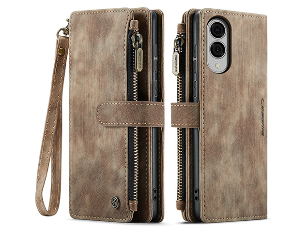 CaseMe Synthetic Leather Wallet Case with Zipper Pocket for Samsung Galaxy S25 Edge - Desert Taupe