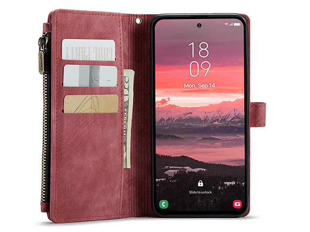 CaseMe Synthetic Leather Wallet Case with Zipper Pocket for Samsung Galaxy S25 Edge - Blush