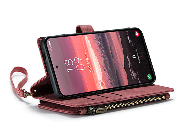 CaseMe Synthetic Leather Wallet Case with Zipper Pocket for Samsung Galaxy S25 Edge - Blush