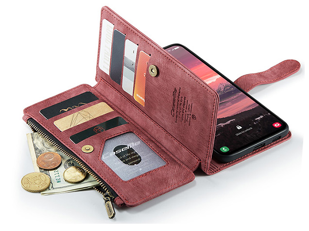 CaseMe Synthetic Leather Wallet Case with Zipper Pocket for Samsung Galaxy S25 Edge - Blush