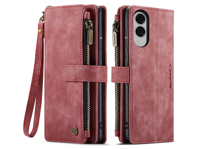 CaseMe Synthetic Leather Wallet Case with Zipper Pocket for Samsung Galaxy S25 Edge - Blush