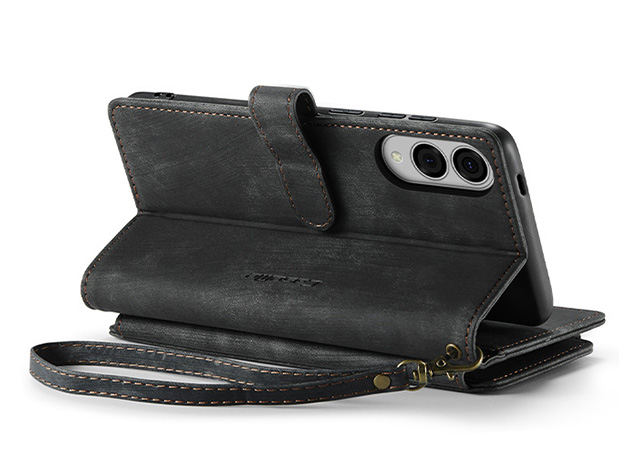 CaseMe Synthetic Leather Wallet Case with Zipper Pocket for Samsung Galaxy S25 Edge - Charcoal Leather Wallet Case
