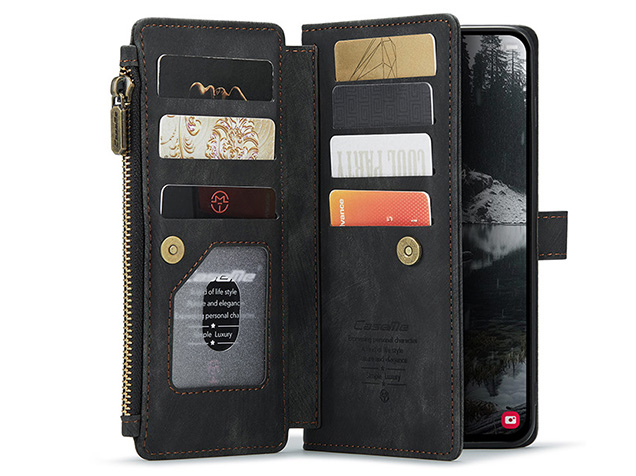 CaseMe Synthetic Leather Wallet Case with Zipper Pocket for Samsung Galaxy S25 Edge - Charcoal