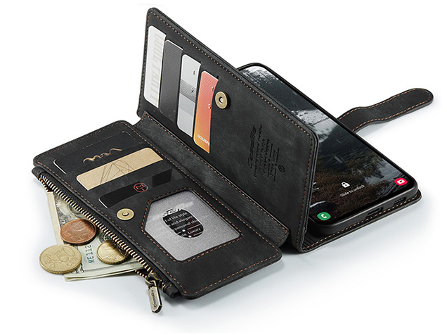 CaseMe Synthetic Leather Wallet Case with Zipper Pocket for Samsung Galaxy S25 Edge - Charcoal