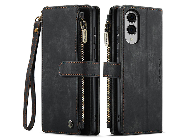 CaseMe Synthetic Leather Wallet Case with Zipper Pocket for Samsung Galaxy S25 Edge - Charcoal
