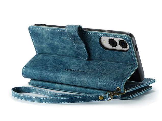CaseMe Synthetic Leather Wallet Case with Zipper Pocket for Samsung Galaxy S25 Edge - Teal Leather Wallet Case