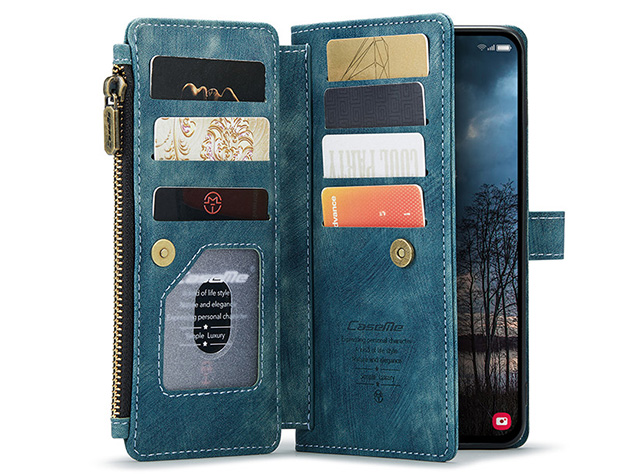 CaseMe Synthetic Leather Wallet Case with Zipper Pocket for Samsung Galaxy S25 Edge - Teal