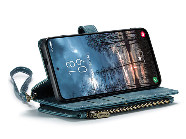 CaseMe Synthetic Leather Wallet Case with Zipper Pocket for Samsung Galaxy S25 Edge - Teal