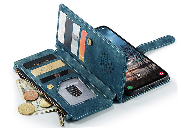 CaseMe Synthetic Leather Wallet Case with Zipper Pocket for Samsung Galaxy S25 Edge - Teal