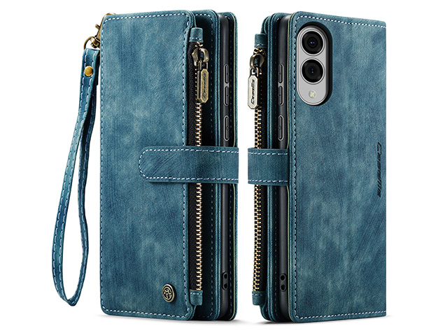 CaseMe Synthetic Leather Wallet Case with Zipper Pocket for Samsung Galaxy S25 Edge - Teal