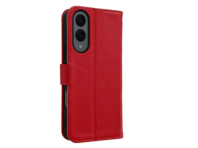 Premium Leather Wallet Case for Samsung Galaxy S25 Edge - Red Leather Wallet Case