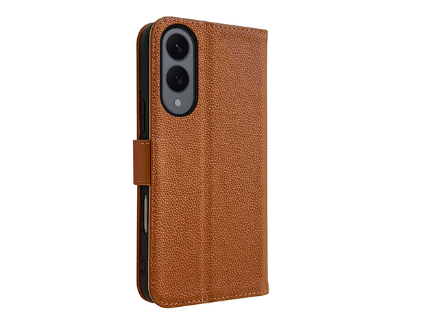 Premium Leather Wallet Case for Samsung Galaxy S25 Edge - Caramel Leather Wallet Case
