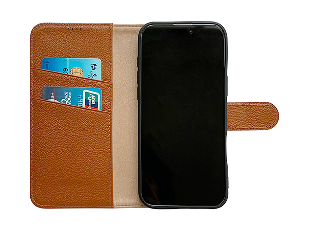 Premium Leather Wallet Case for Samsung Galaxy S25 Edge - Caramel