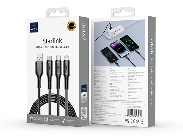 WiWU Starlink 3-in-1 Charging Cable - USB-A