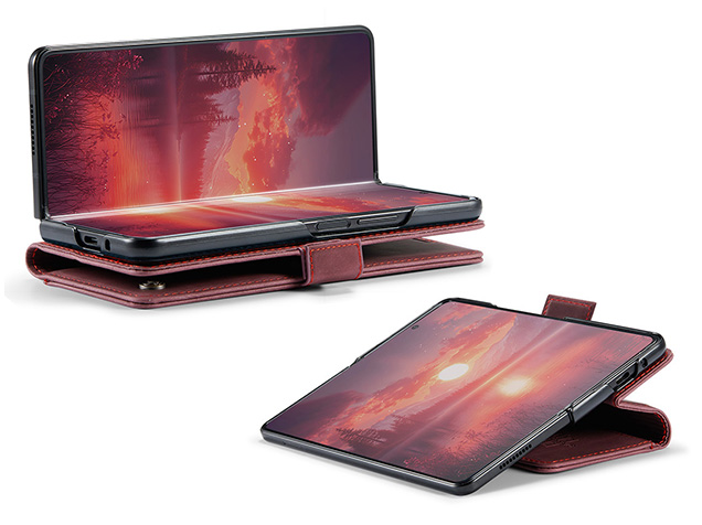 CaseMe Synthetic Leather Wallet Case with Stand for Galaxy Z Fold7 - Burgundy