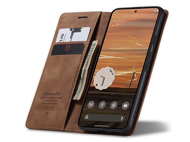 CaseMe Slim Synthetic Leather Wallet Case with Stand for Google Pixel 9a - Tan
