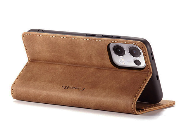 CaseMe Slim Synthetic Leather Wallet Case with Stand for OPPO Reno13 F - Tan