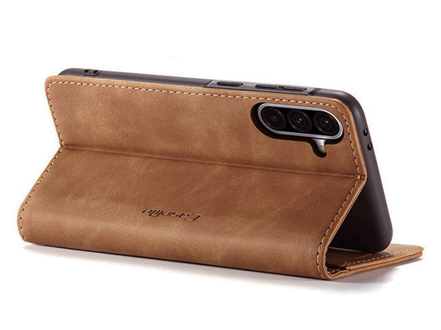 CaseMe Slim Synthetic Leather Wallet Case with Stand for Samsung Galaxy A36 - Tan
