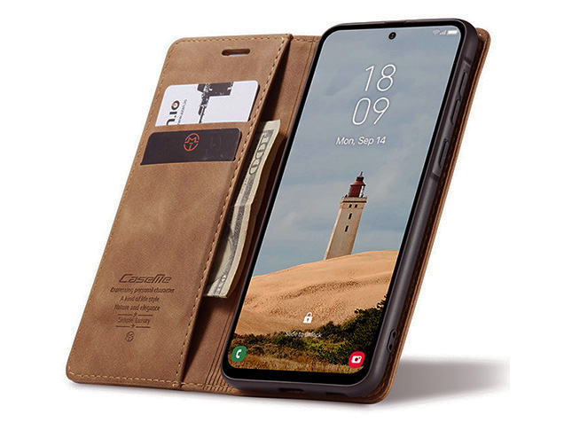 CaseMe Slim Synthetic Leather Wallet Case with Stand for Samsung Galaxy A36 - Tan