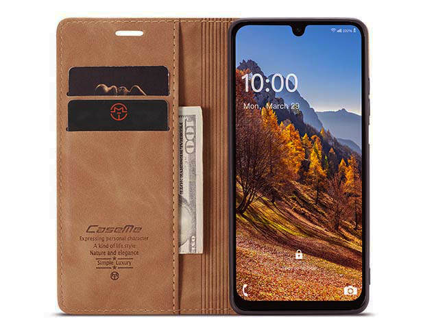 CaseMe Slim Synthetic Leather Wallet Case with Stand for Samsung Galaxy A26 - Tan