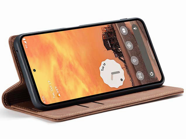 CaseMe Slim Synthetic Leather Wallet Case with Stand for Google Pixel 10 - Tan