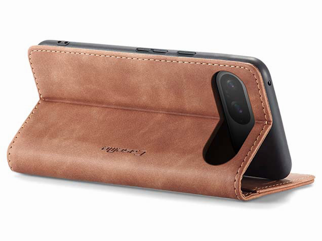 CaseMe Slim Synthetic Leather Wallet Case with Stand for Google Pixel 10 - Tan