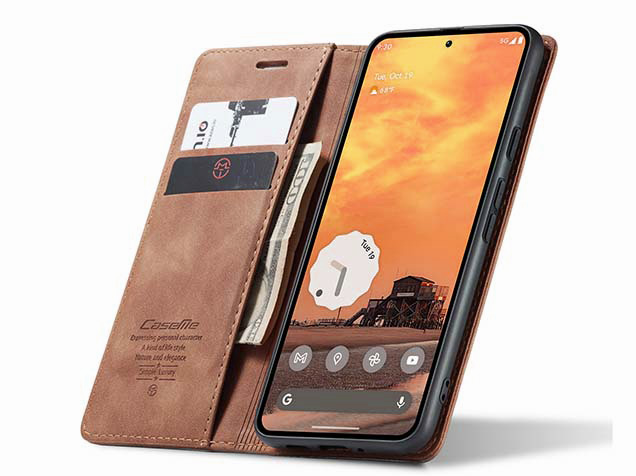 CaseMe Slim Synthetic Leather Wallet Case with Stand for Google Pixel 10 - Tan