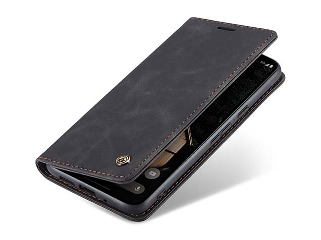 CaseMe Slim Synthetic Leather Wallet Case with Stand for Google Pixel 10 Pro XL - Charcoal Leather Wallet Case
