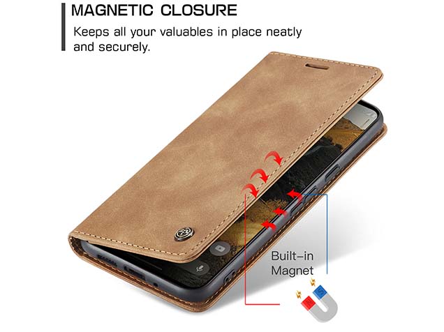 CaseMe Slim Synthetic Leather Wallet Case with Stand for Google Pixel 10 Pro XL - Tan