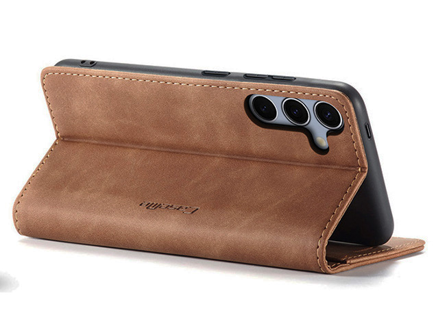 CaseMe Slim Synthetic Leather Wallet Case with Stand for Samsung Galaxy S25 - Tan