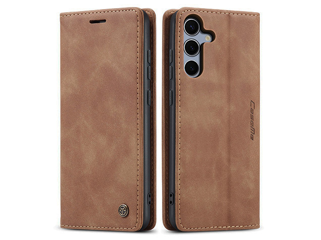CaseMe Slim Synthetic Leather Wallet Case with Stand for Samsung Galaxy S25 - Tan