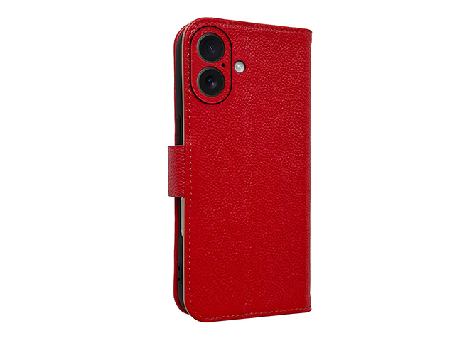 Premium Leather Wallet Case for Apple iPhone 17 - Red Leather Wallet Case