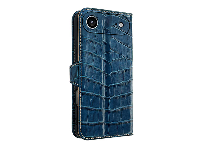 Crocodile Patterned Top-Grain Leather Wallet Case for iPhone Air - Blue