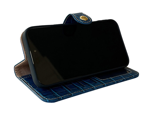 Crocodile Patterned Top-Grain Leather Wallet Case for iPhone Air - Blue