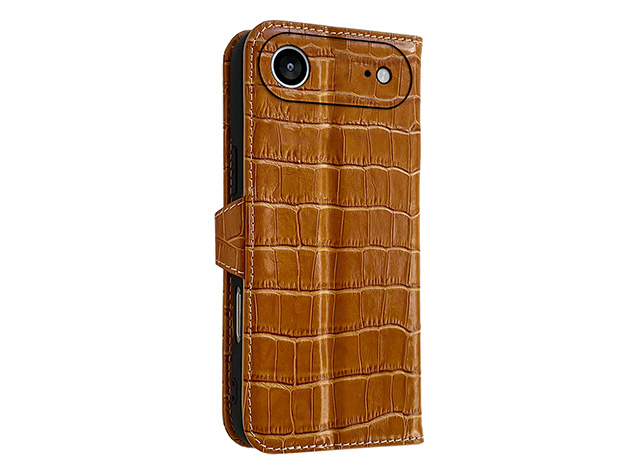Crocodile Patterned Top-Grain Leather Wallet Case for iPhone Air - Tan
