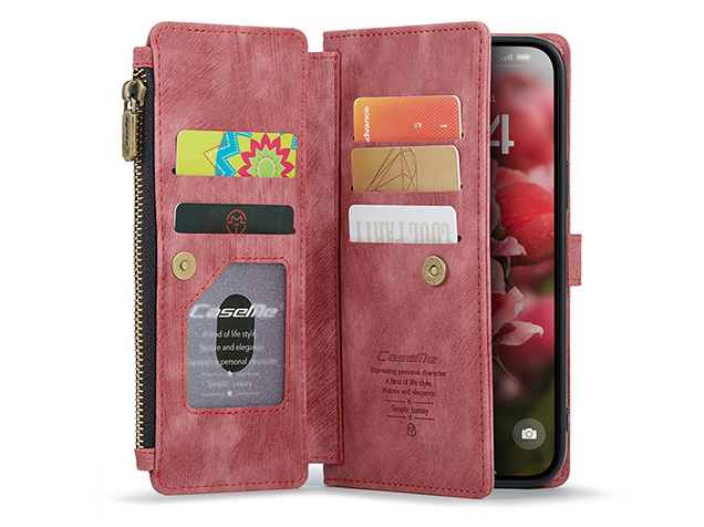 CaseMe Synthetic Leather Wallet Case with Zipper Pocket for iPhone 17 - Blush
