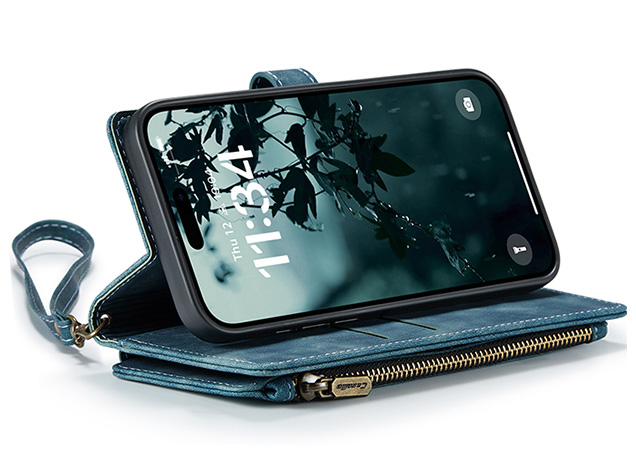CaseMe Synthetic Leather Wallet Case with Zipper Pocket for iPhone 17 Pro - Teal