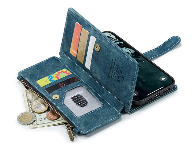 CaseMe Synthetic Leather Wallet Case with Zipper Pocket for iPhone 17 Pro - Teal