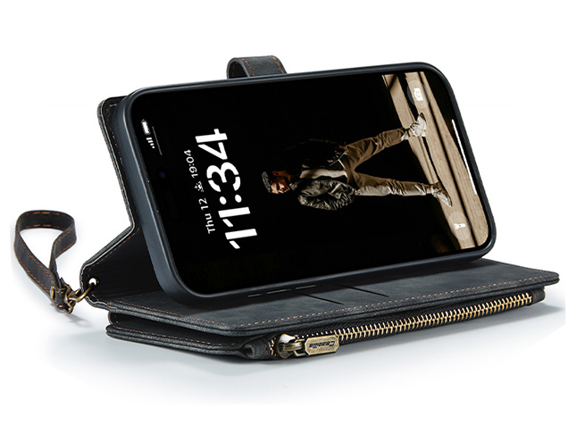 CaseMe Synthetic Leather Wallet Case with Zipper Pocket for iPhone 17 Pro - Charcoal