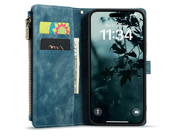 CaseMe Synthetic Leather Wallet Case with Zipper Pocket for iPhone 17 Pro Max - Teal