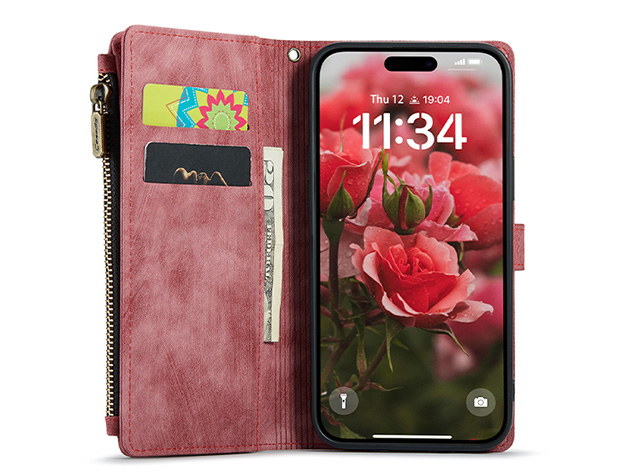 CaseMe Synthetic Leather Wallet Case with Zipper Pocket for iPhone 17 Pro Max - Blush
