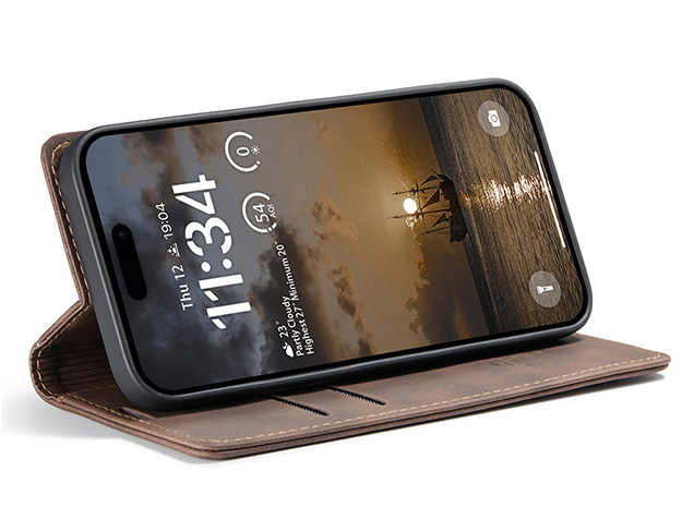 CaseMe Slim Synthetic Leather Wallet Case with Stand for iPhone 17 Pro - Chocolate