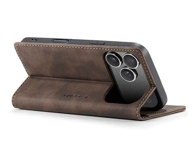 CaseMe Slim Synthetic Leather Wallet Case with Stand for iPhone 17 Pro - Chocolate