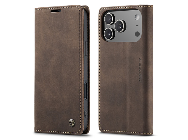 CaseMe Slim Synthetic Leather Wallet Case with Stand for iPhone 17 Pro - Chocolate
