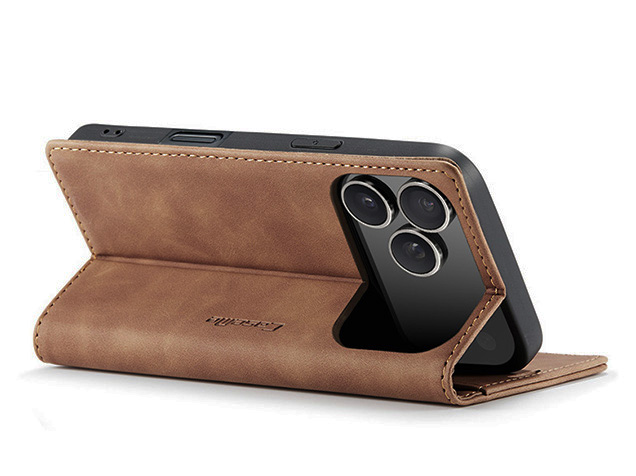 CaseMe Slim Synthetic Leather Wallet Case with Stand for iPhone 17 Pro Max - Tan