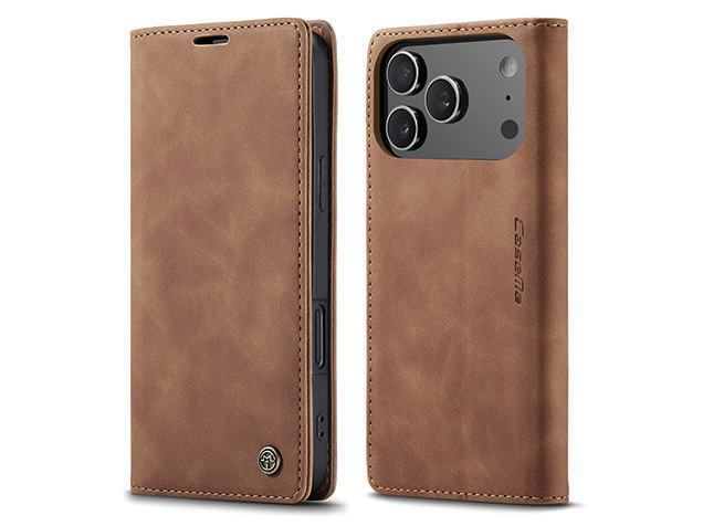 CaseMe Slim Synthetic Leather Wallet Case with Stand for iPhone 17 Pro Max - Tan