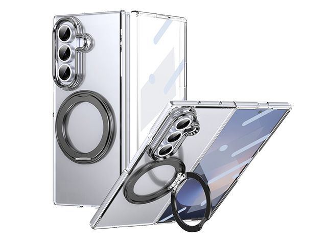 Clear case with magnetic rotating ring for the Samsung Galaxy Z Fold7 - Clear/Black