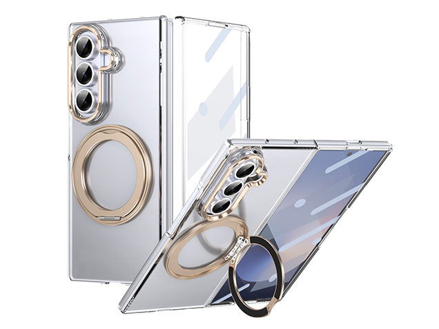 Clear case with magnetic rotating ring for the Samsung Galaxy Z Fold7 - Clear/Gold